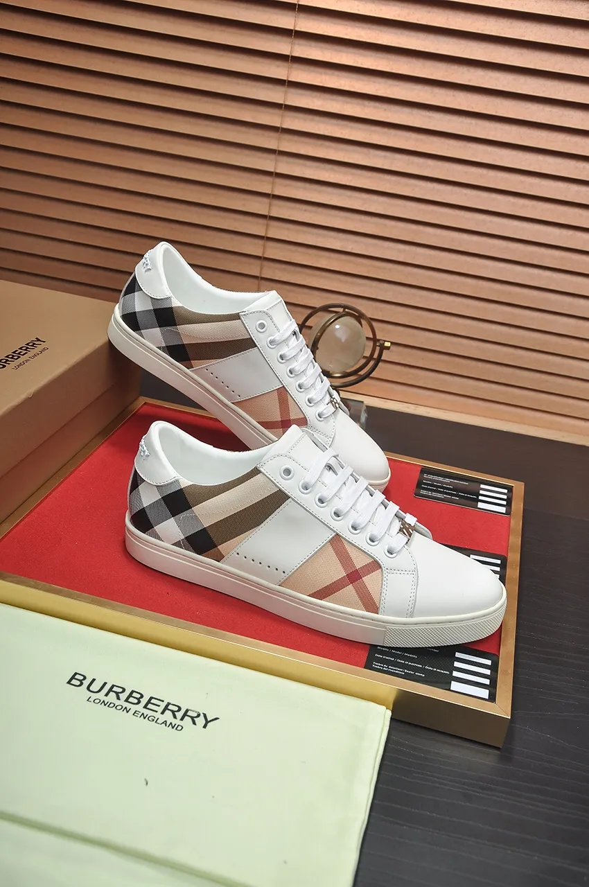 Men's shoes💰480💶[Burberry] (cowhide lining) classic low-top sneakers｜Imported cowhide with classic plaid fabric｜Cow leather lining｜Original outsole｜Fine workmanship and comfortable to wear Size: 38-44 (customized at 45)